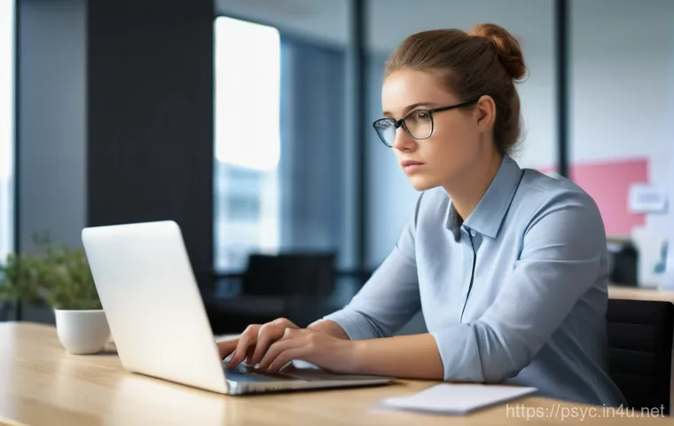 정신건강검진 비용 - A professional-looking young adult, male or female, sits at a desk in a modern office environment, a...
