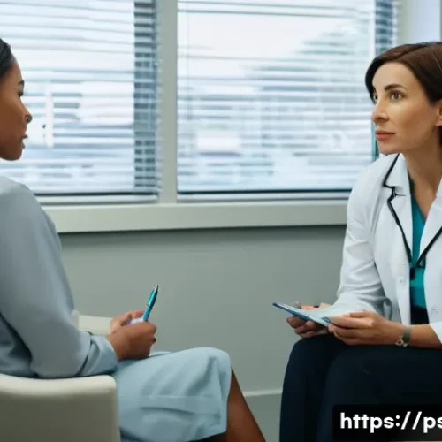 Home 11 우울증 약물 치료 주의사항 - A thoughtfully composed scene inside a bright, modern therapist's office. A female patient in her la...